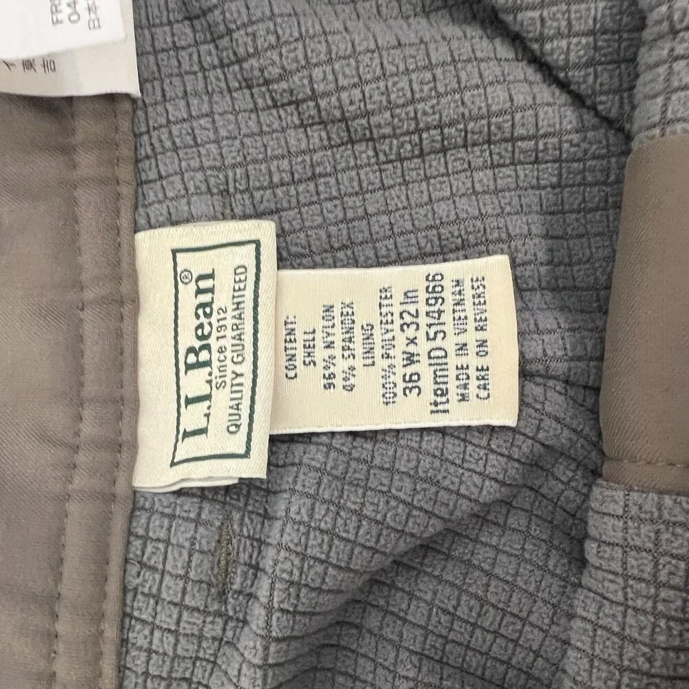 LL Bean Fully lined Nylon Spandex Stretch Men's Brown Outdoor Pants - Size 36 29